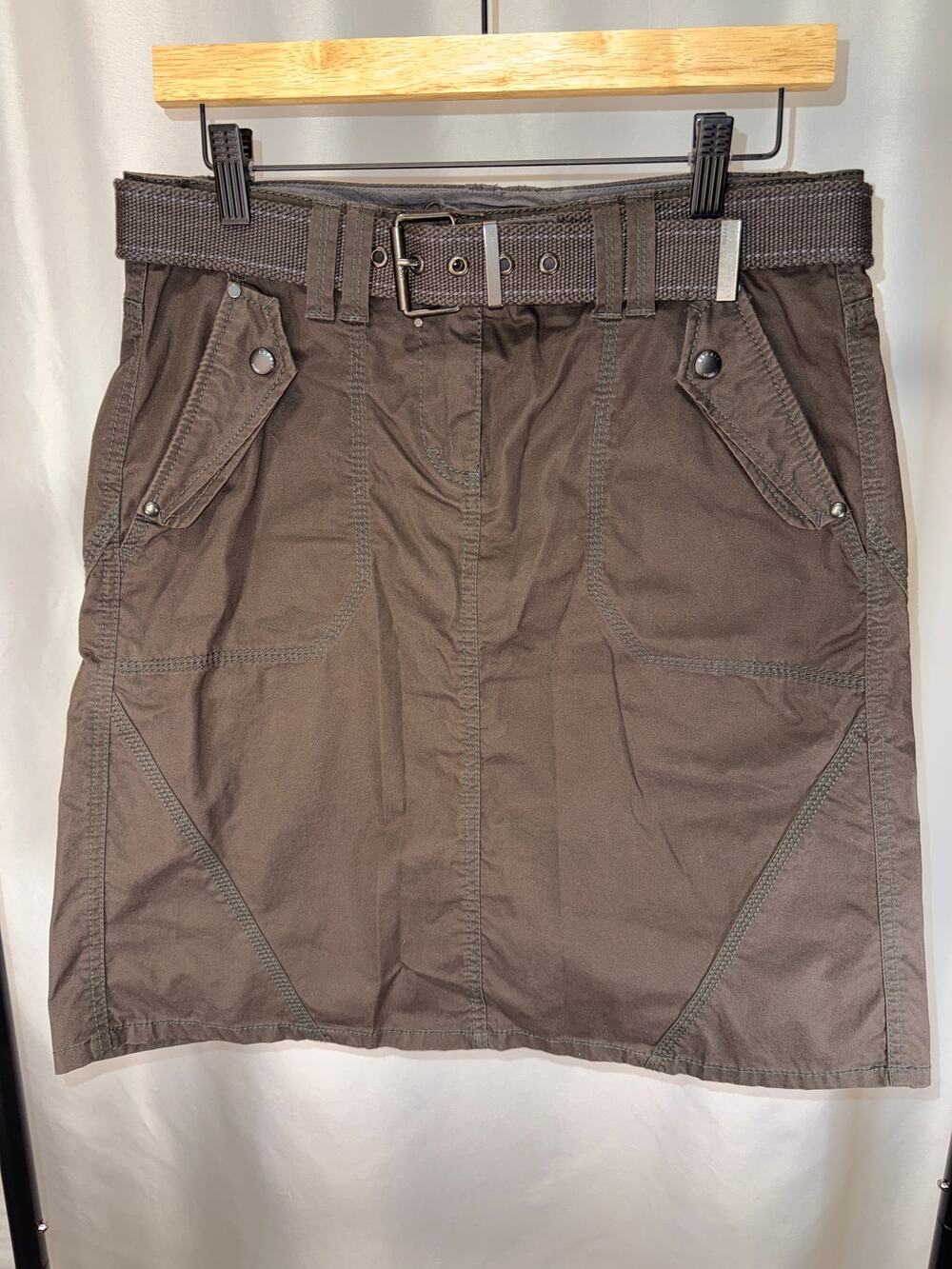 Esprit Women’s Brown Utility Cargo Skirt Belted Knee Length Size 8